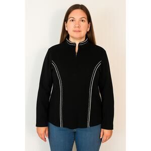 Coldwater Creek Black Zip Jacket with white zigzag trim size M